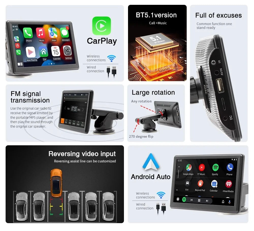 7” Car Monitor With apple Car Play & Android Auto